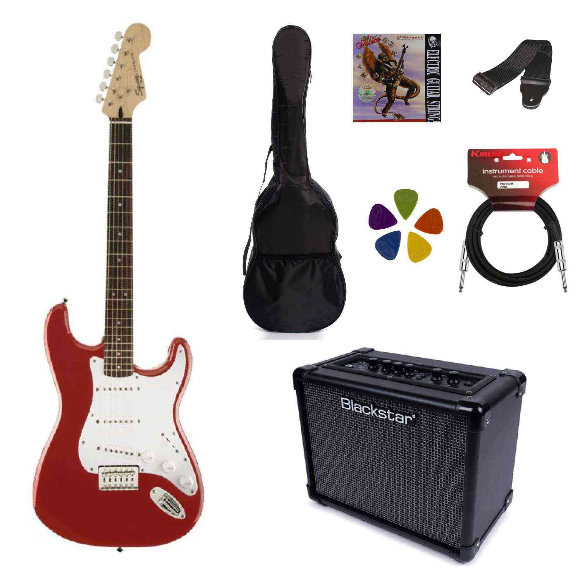 Squier MM Strat RD + Blackstar ID:CORE 10 Elektro Gitar Paket